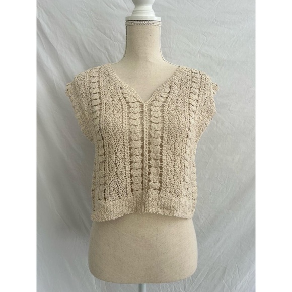 Handmade Vintage Floral Crochet Vest Womens Size Small Medium Cream Cropped - Picture 1 of 5